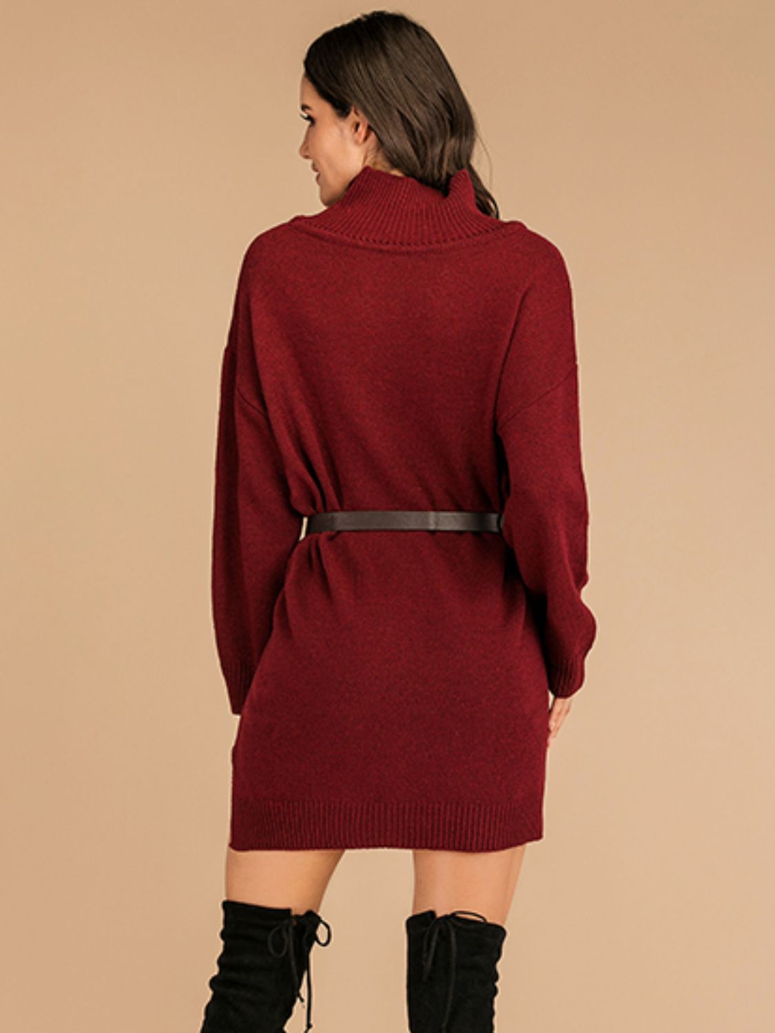 Perfee Slit Turtleneck Long Sleeve Mini Sweater Dress a735f2ba-f714-405b-ae3e-7135b1b83880-Max Glownestbest