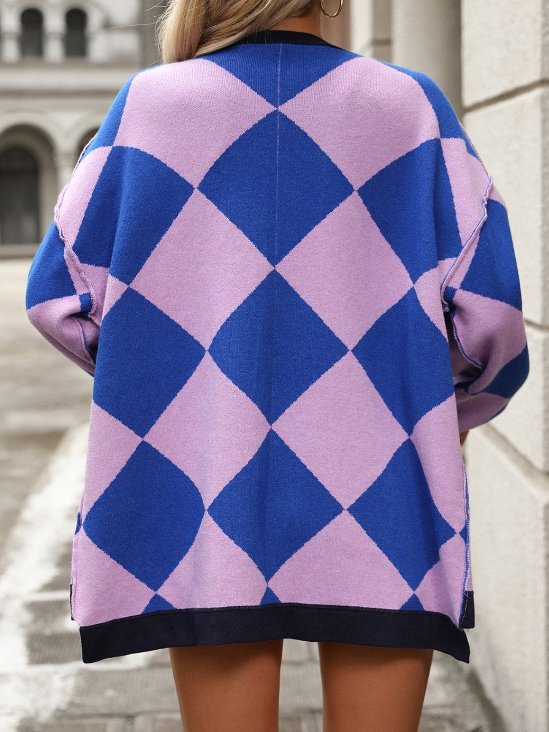 Checkered Dropped Shoulder Long Sleeve Cardigan a781b4e6-64b8-4fcf-89c6-7d35abea0d3b-Max Glownestbest