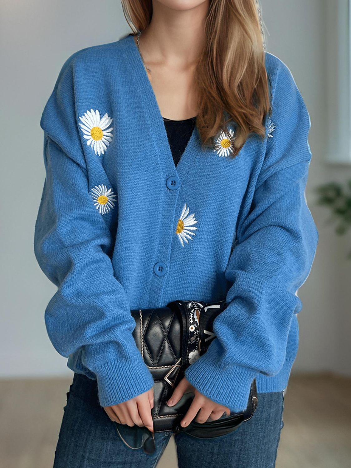 Daisy Button Up V-Neck Cardigan a8162bae-d515-4533-8905-dff03435a91c-Max Glownestbest