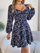 Printed Sweetheart Neck Balloon Sleeve Mini Dress Navy a84985d6-4ce8-4f9b-bd92-5281fc73663a-Max Glownestbest