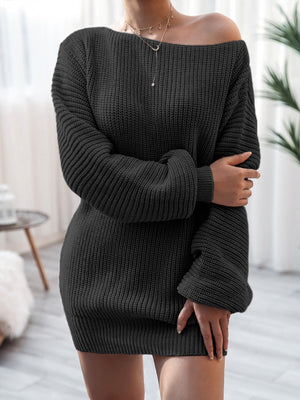 Rib-Knit Mini Sweater Dress Black a85c1cdbb53a4d0dba4b4b07d9e9bbf9-Max Glownestbest