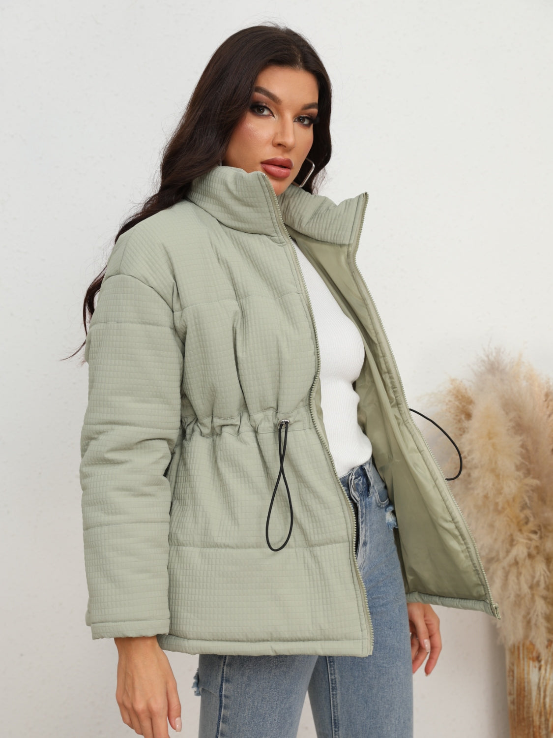 Glownestbest ® | Drawstring Waist Zip-Up Puffer Jacket a88662bc37ad449b8fa352662f0d96dd-Max Glownestbest
