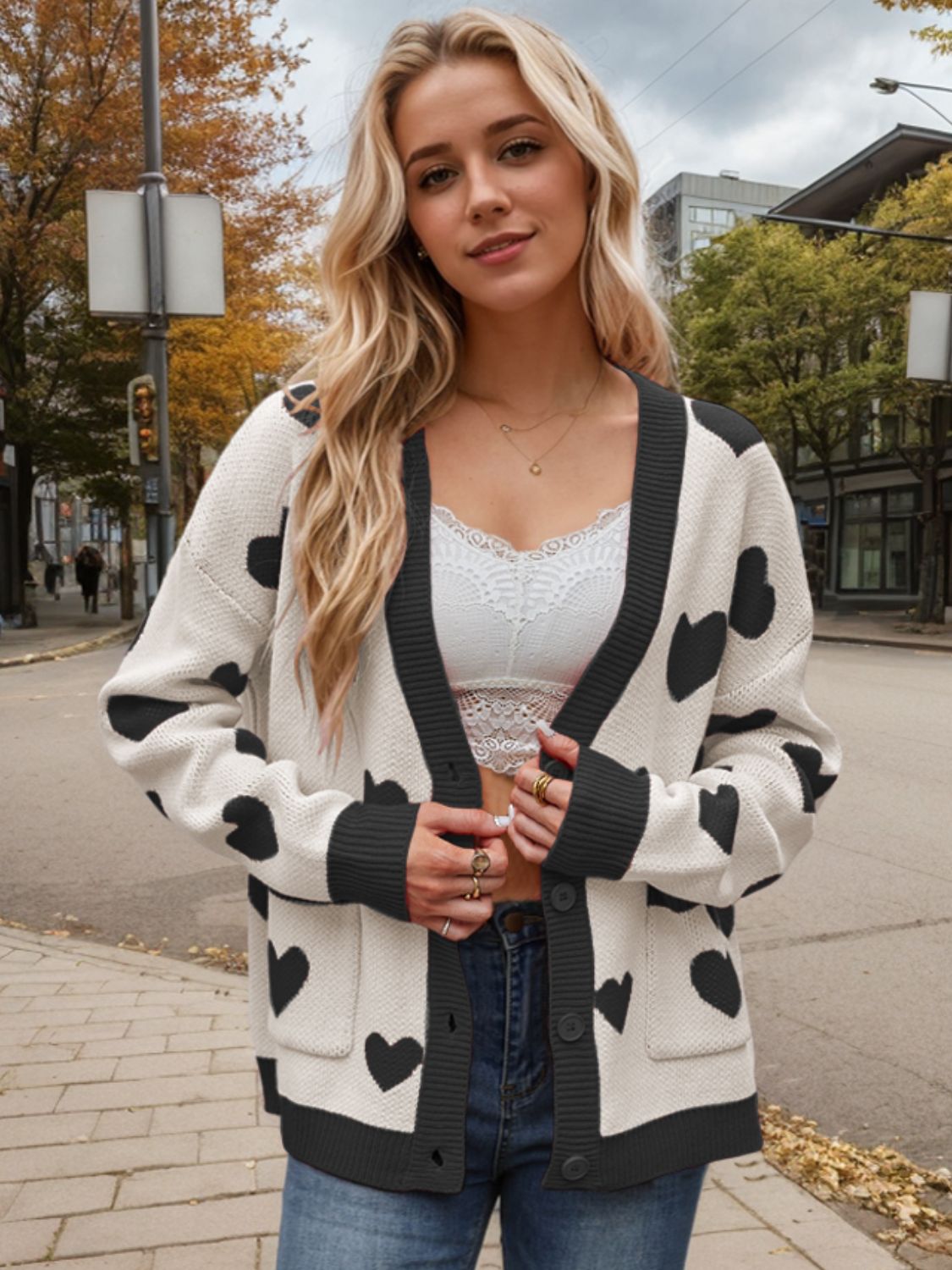 Heart Button Up Dropped Shoulder Long Sleeve Cardigan Cream a894f35d-dde6-492c-9ed1-39d9f0ddf04f-Max Glownestbest