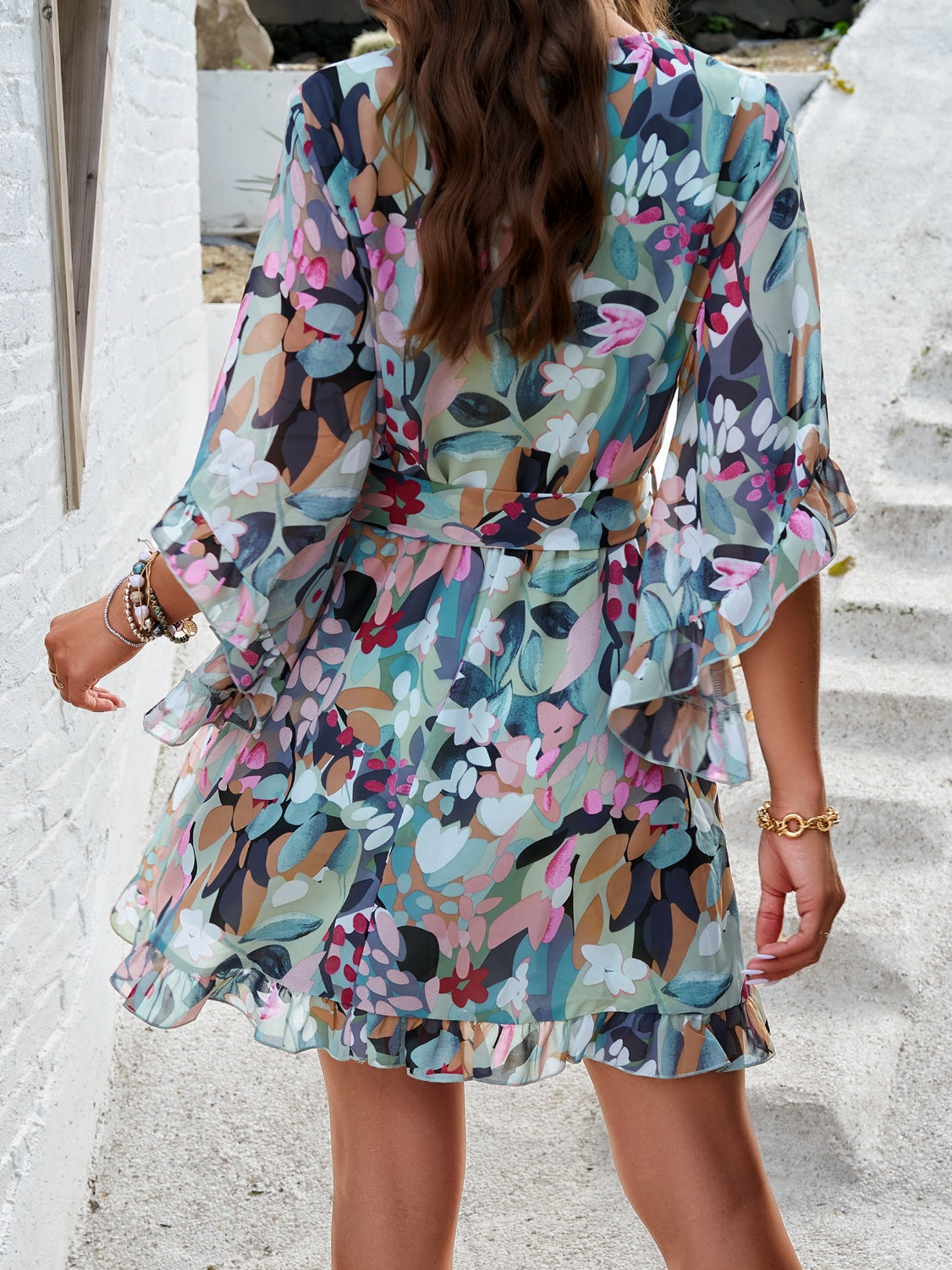 Devine Ruffled Printed Surplice Half Sleeve Mini Dress a8b6ce49-2b1b-4fab-a577-912a8f3f6a7c-Max Glownestbest