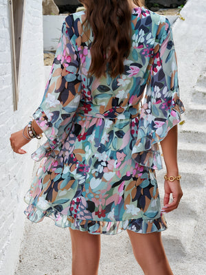 Devine Ruffled Printed Surplice Half Sleeve Mini Dress a8b6ce49-2b1b-4fab-a577-912a8f3f6a7c-Max Glownestbest