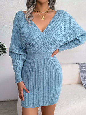 Rib-Knit Dolman Sleeve Sweater Dress a8f746fae6f841909a0d0a6711e1d3be-Max Glownestbest