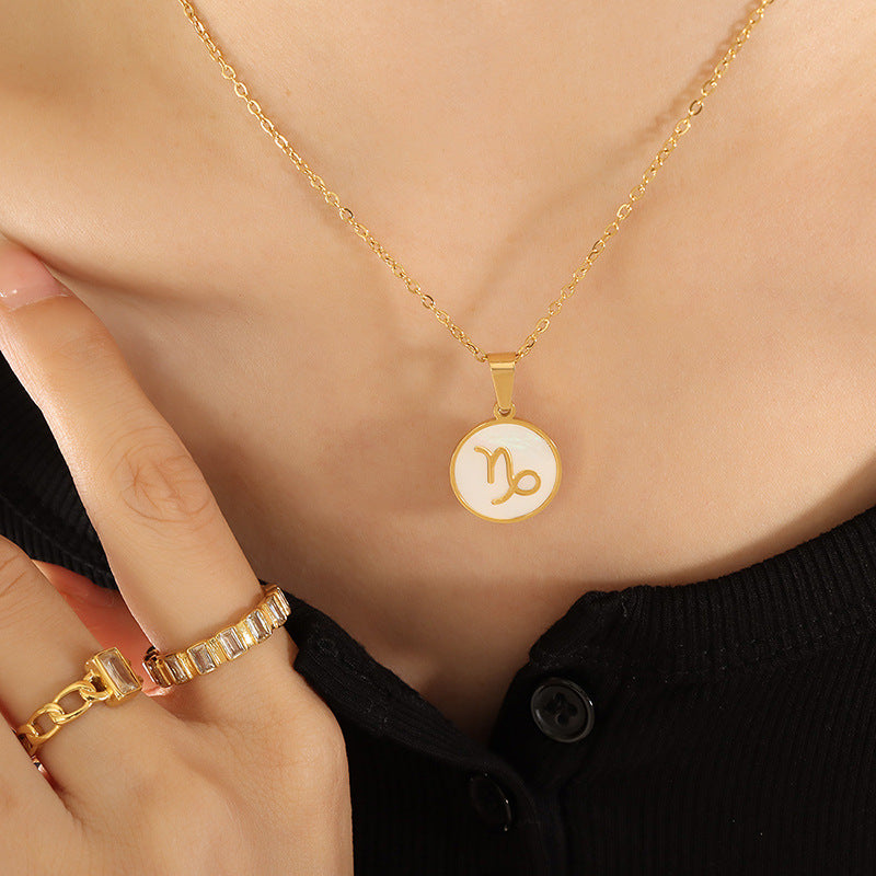Exquisite Zodiac White Seashell Design Pendant Necklace Capricorn a8f9d97e-f021-4905-8de4-f4a5abfcc807 Artshiney