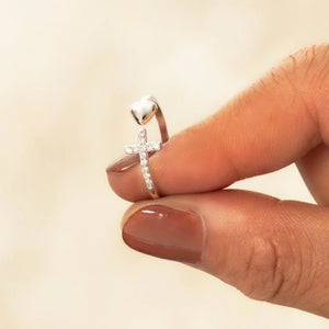 Heart Shape Cross Inlaid Zircon Open Ring a98223df-c270-48ee-b649-410161a82885-Max Trendsi