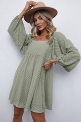 Textured Square Neck Mini Dress Sage a9f3662da1b94f4fbae8484bcdbf5ef8-Max Glownestbest