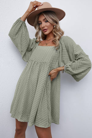 Textured Square Neck Mini Dress Sage a9f3662da1b94f4fbae8484bcdbf5ef8-Max Glownestbest