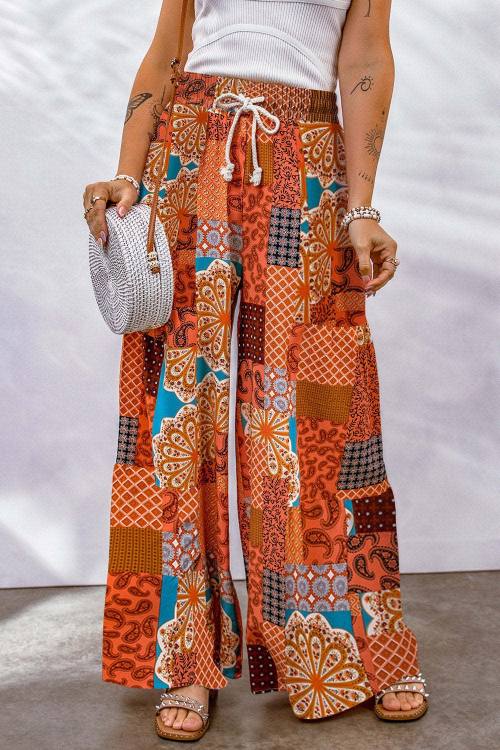 Full Size Drawstring Printed Wide Leg Pants Ochre aac5cbb3-a2af-4ea2-89dd-aee788887ef4-Max Trendsi