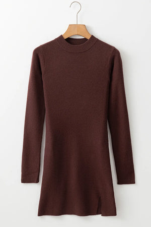 Slit Mock Neck Long Sleeve Wrap Sweater Dress aade20e0-9900-4622-8bda-d8dd6babaee0-Max Glownestbest