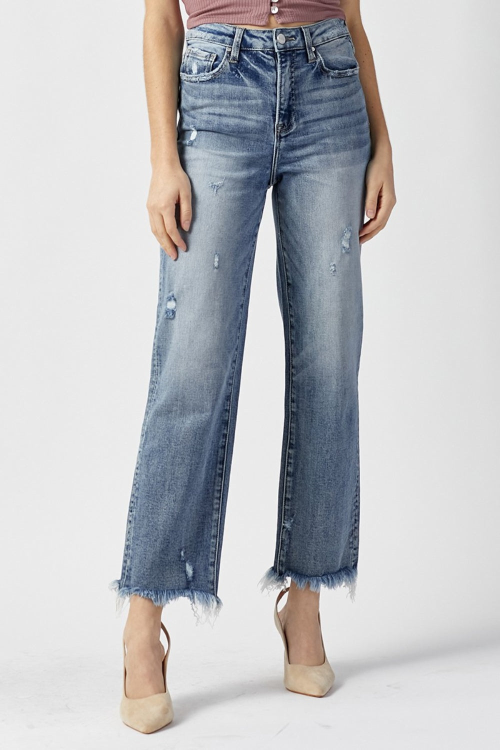 RISEN High Waist Raw Hem Straight Jeans LIGHT ab46a1f3-28dd-41ea-a871-2b4417240860-Max Trendsi