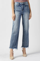RISEN High Waist Raw Hem Straight Jeans LIGHT ab46a1f3-28dd-41ea-a871-2b4417240860-Max Trendsi