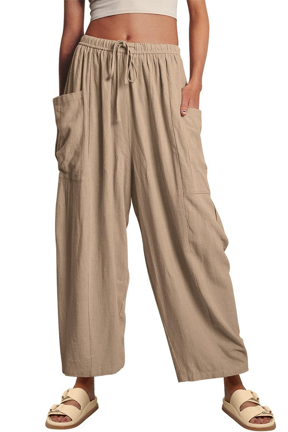 Full Size Pocketed Drawstring Wide Leg Pants ab7f88ef-d24b-4857-8dbd-6ca514c78f39-Max Trendsi