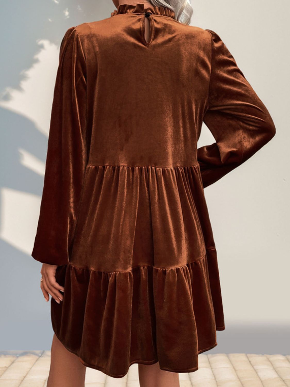 Perfee Tiered Ruched Mock Neck Long Sleeve Dress ab870d0b-3fbe-4042-a1b9-f5b585a6a716-Max Glownestbest
