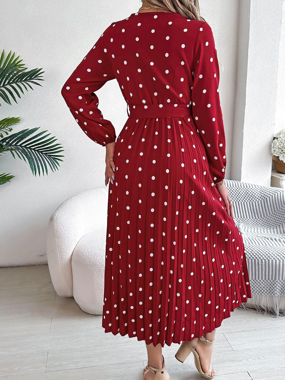 Tied Polka Dot Long Sleeve Midi Dress abab780d-22c5-4f3e-b415-60bfce6bca36-Max Glownestbest