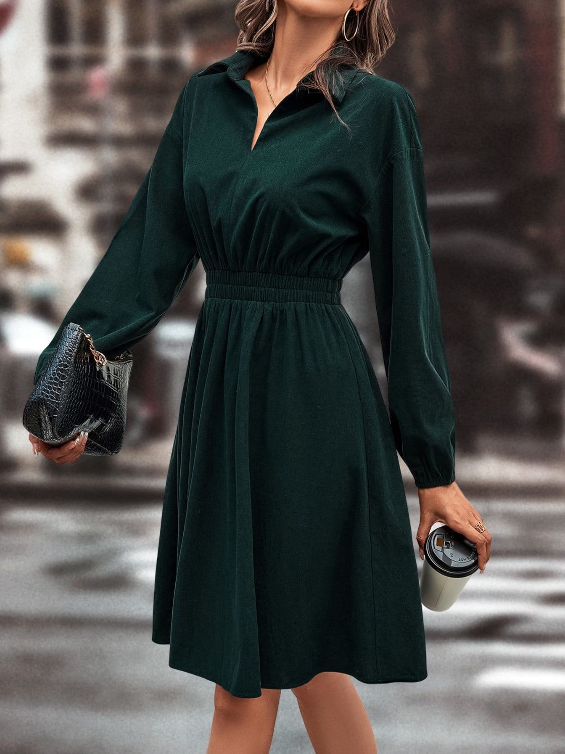 Smocked Johnny Collar Long Sleeve Dress abc84a40-8c3c-46ea-b2d5-7fdd1cff6276-Max Glownestbest