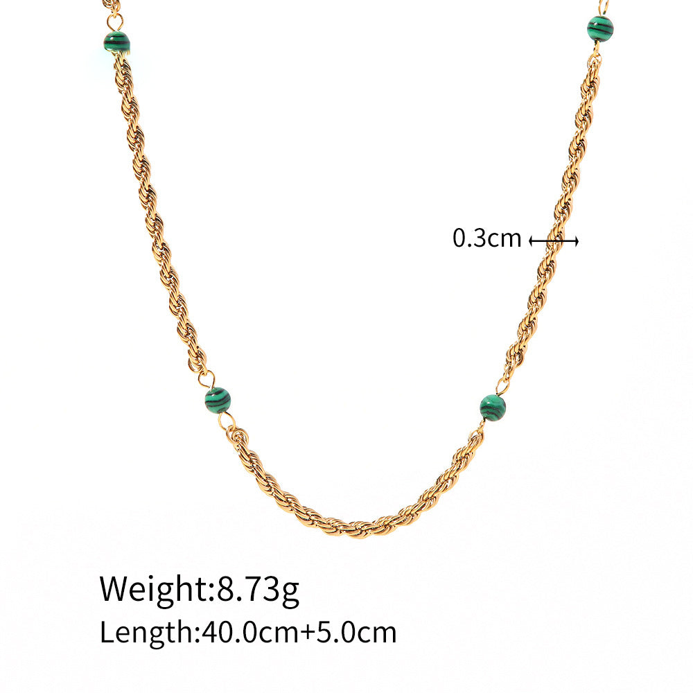 18k Gold Plated Inlaid Natural Green Malachite Twist Chain Style Necklace abf1ec3a-550e-4a82-9426-b871baa35aab Artshiney