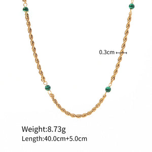 18k Gold Plated Inlaid Natural Green Malachite Twist Chain Style Necklace abf1ec3a-550e-4a82-9426-b871baa35aab Artshiney