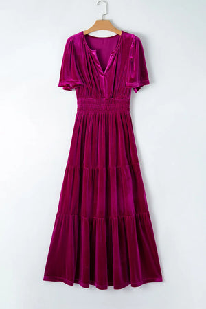 Tiered Notched Short Sleeve Dress with Pockets ac109f01-3bba-4c12-89e1-e47cc94bb9d6-Max Glownestbest