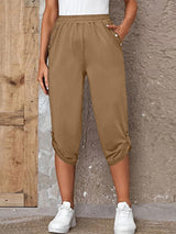 Full Size Roll-Tab Capris Pants Camel ac6ec067951047ffa391c982ccd41ad7-Max Trendsi