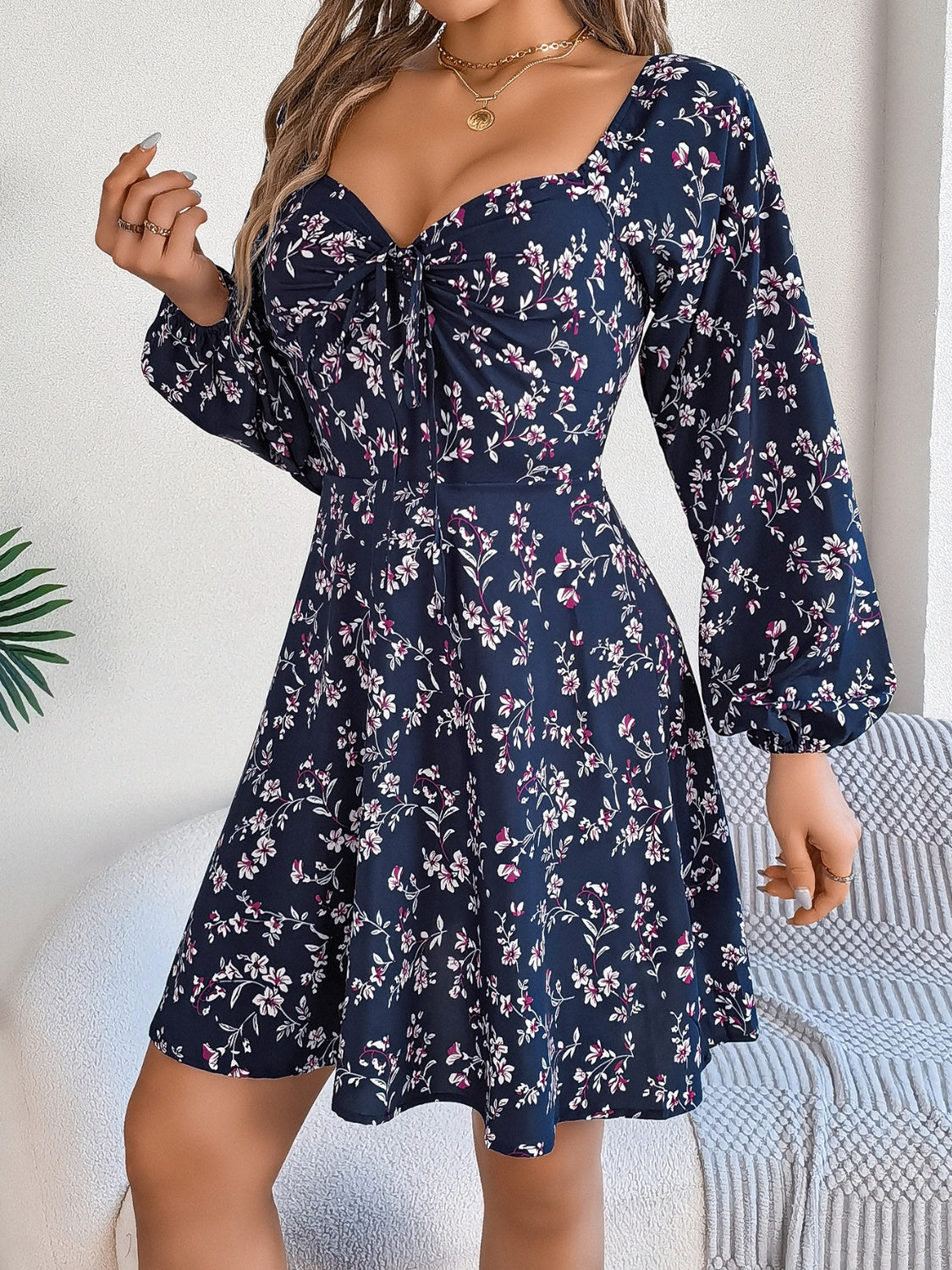 Printed Sweetheart Neck Balloon Sleeve Mini Dress ac95c9f1-0ace-4beb-b6ba-480958107cf7-Max Glownestbest