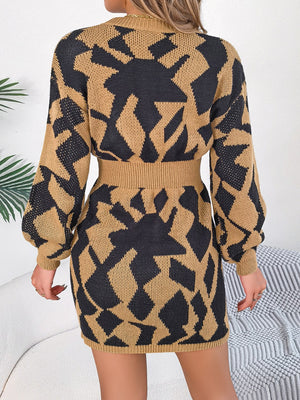 Contrast Round Neck Cutout Long Sleeve Mini Sweater Dress acd9dcc9e7fe4f80a436f7723b899999-Max Glownestbest