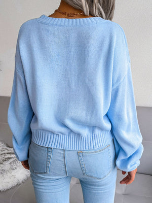 Cloud Print Button Down Ribbed Trim Cardigan acdcd02151fc40f5868fcf4041107496-Max Glownestbest