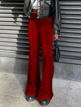 High Waist Flare Pants Burgundy acdd902d-26d2-40e0-9518-9b8779744ab7-Max Trendsi