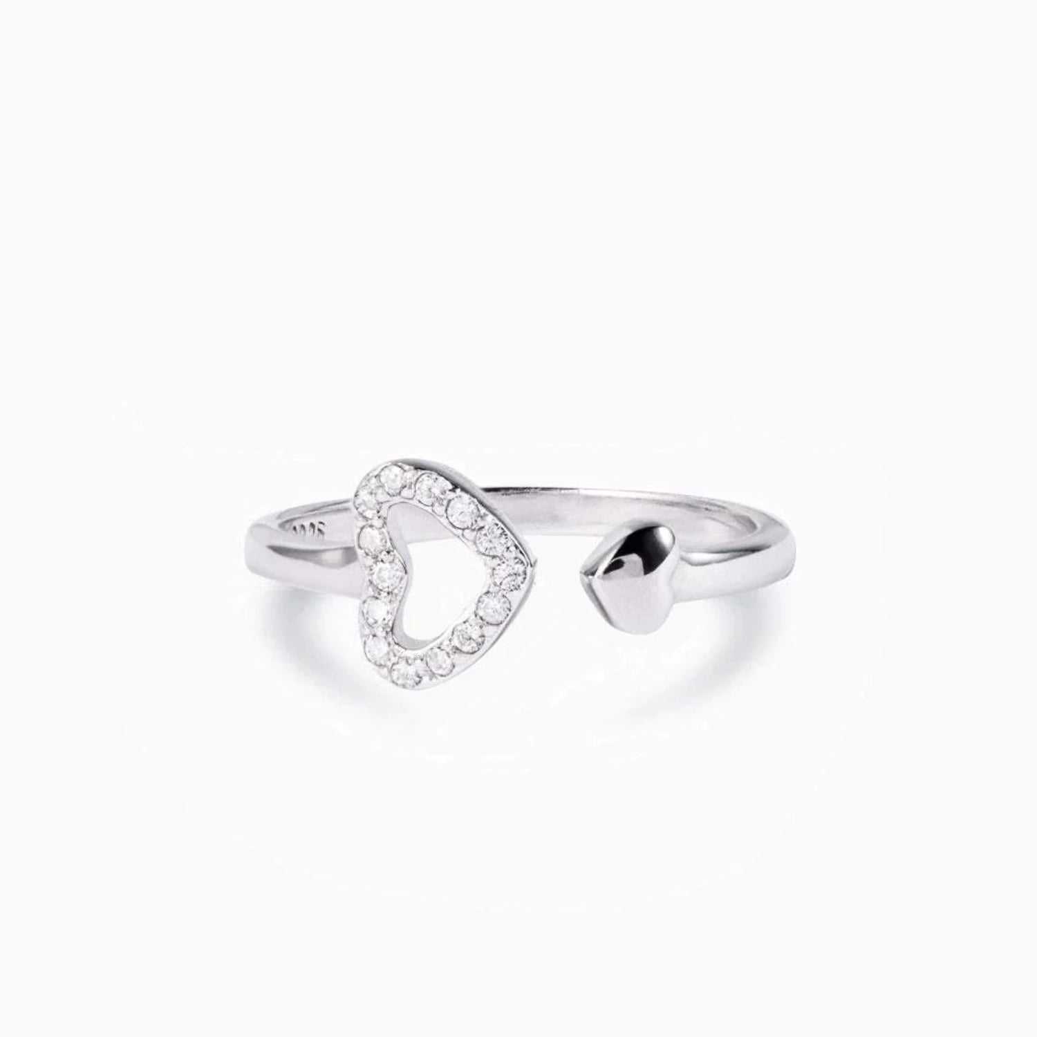 925 Sterling Silver Inlaid Zircon Heart Open Ring Silver 7 acfbfe5c-bce4-4964-a325-4f45e7706daa-Max Trendsi