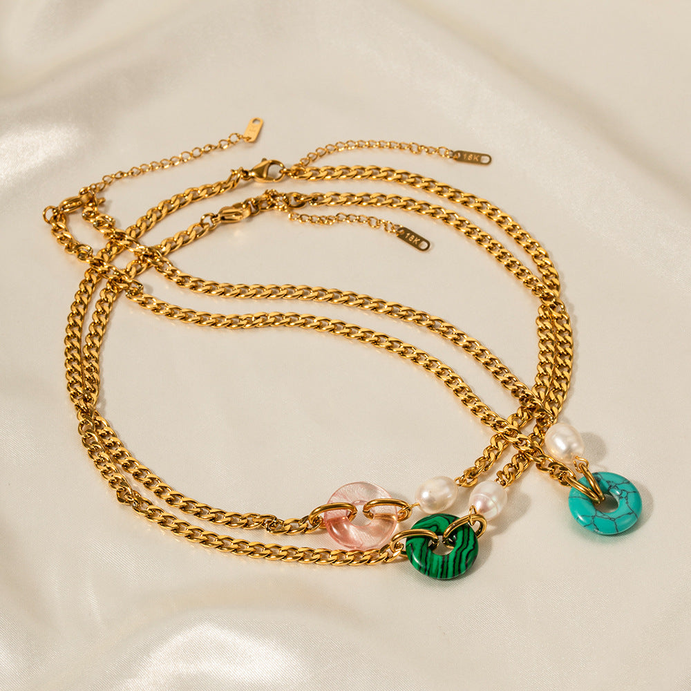 18K Gold Fashion Personality Cuban Chain with Natural Stone Ring Design Pendant Necklace ad2d11eb-9fe3-430a-9ab4-ab9585c26433 Artshiney