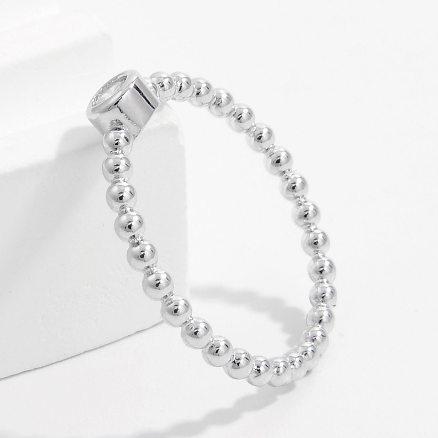 Zircon 925 Sterling Silver Bead Ring ad301fa0-9358-4552-b5b0-87bd0d58963f-Max Trendsi