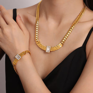 18K gold exquisite light luxury geometric inlaid zircon and gemstone design versatile bracelet necklace set Necklace ad58ca0a-9061-44d0-9ee9-b28f18804afc Glownestbest
