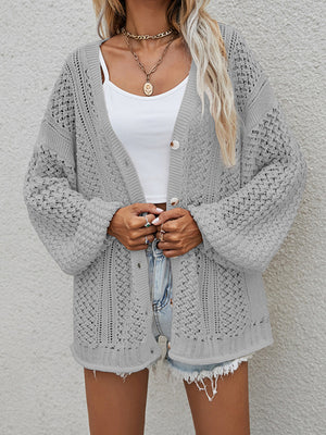 Glownestbest® | Openwork Button Front Cardigan Cloudy Blue adbc9abbd5374c17b1f4c152e2738196-Max Glownestbest