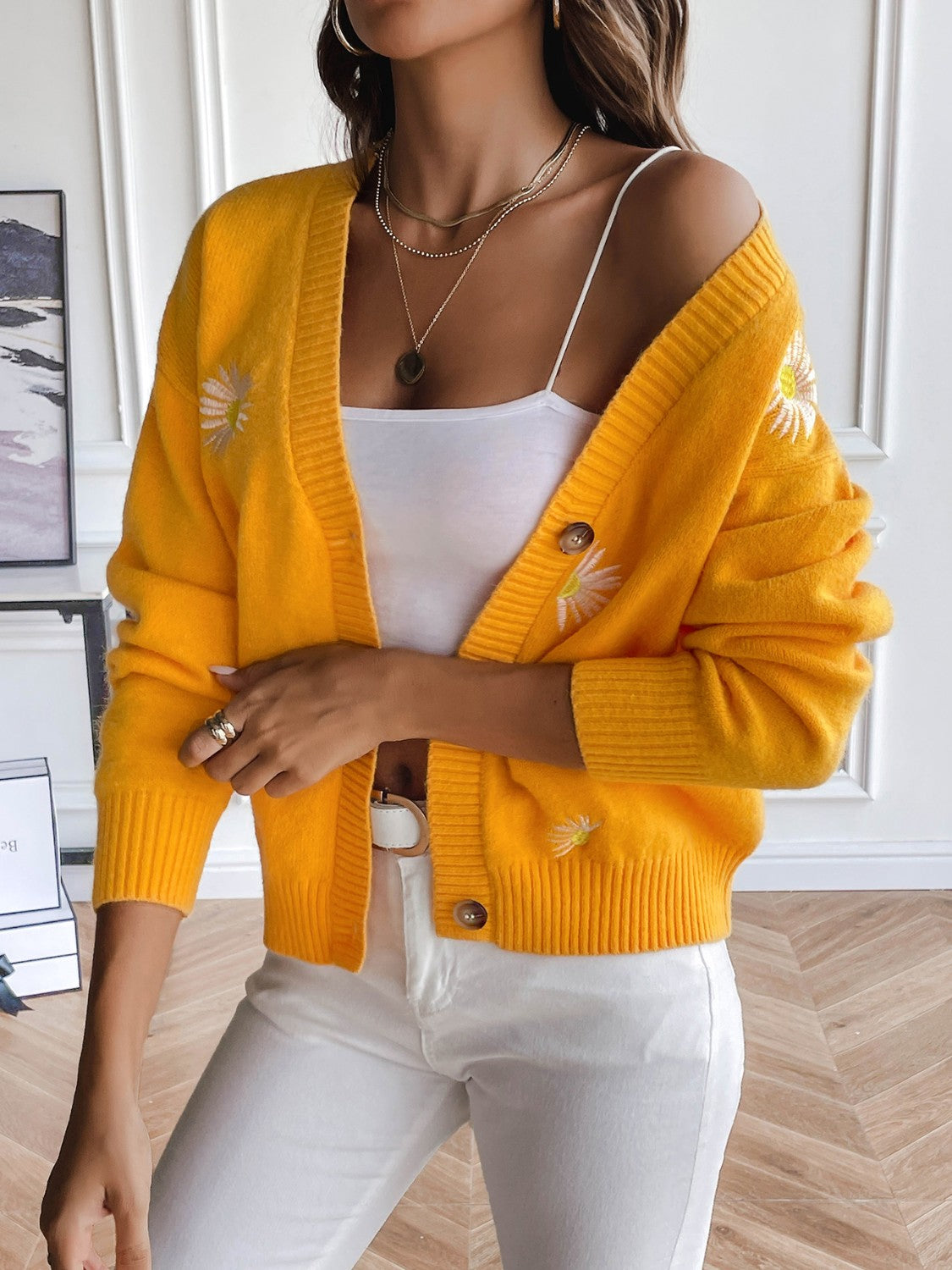 Glownestbest® | Floral Button Up Cardigan Gold adccd451d92148819b87115e53aafcc7-Max Glownestbest