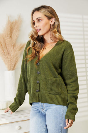 Heimish Full Size Long Sleeve V Neck Button Down Cardigan ae69713abe344781b6f467279cec1a02-Max Glownestbest