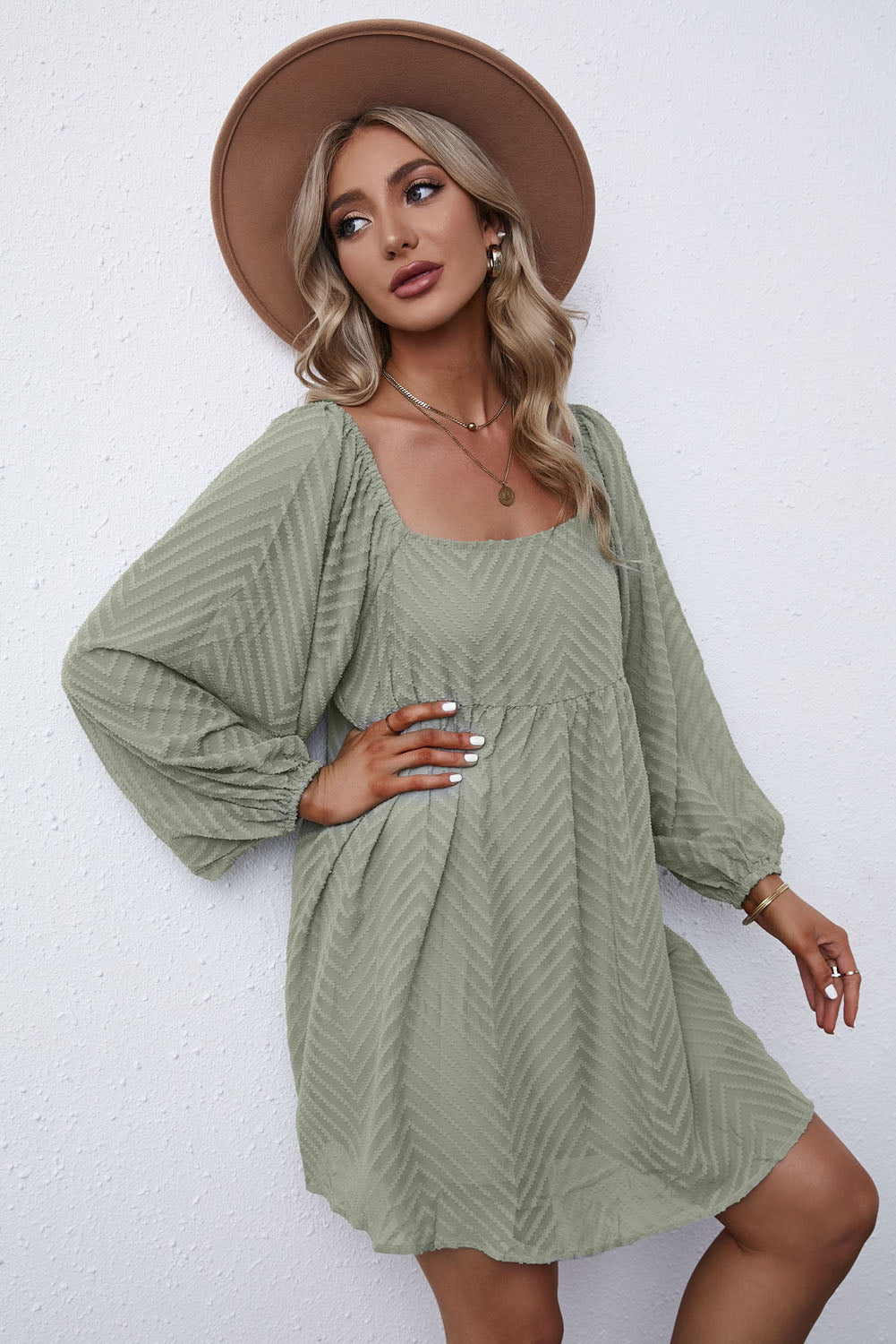Textured Square Neck Mini Dress ae6fa61a8fbd4391b245eea7c27937fb-Max Glownestbest