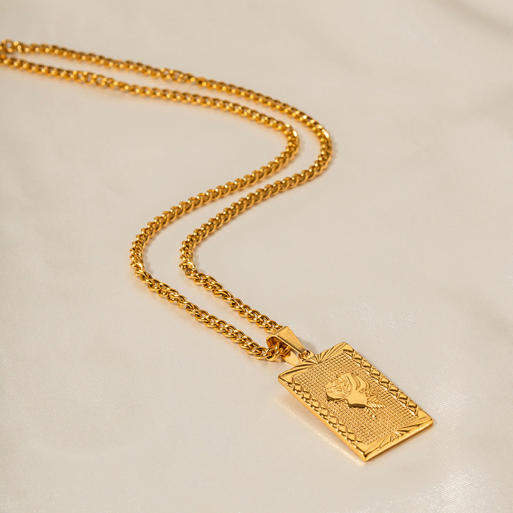 18K Gold Exquisite Fashion Rectangular Rose Tag Design Necklace ae709a8f-3763-4d57-a51a-d7eca35de511 Artshiney