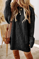 Cable-Knit Round Neck Sweater Dress Black ae7742c3-572d-4a79-821d-c94489999499-Max Glownestbest