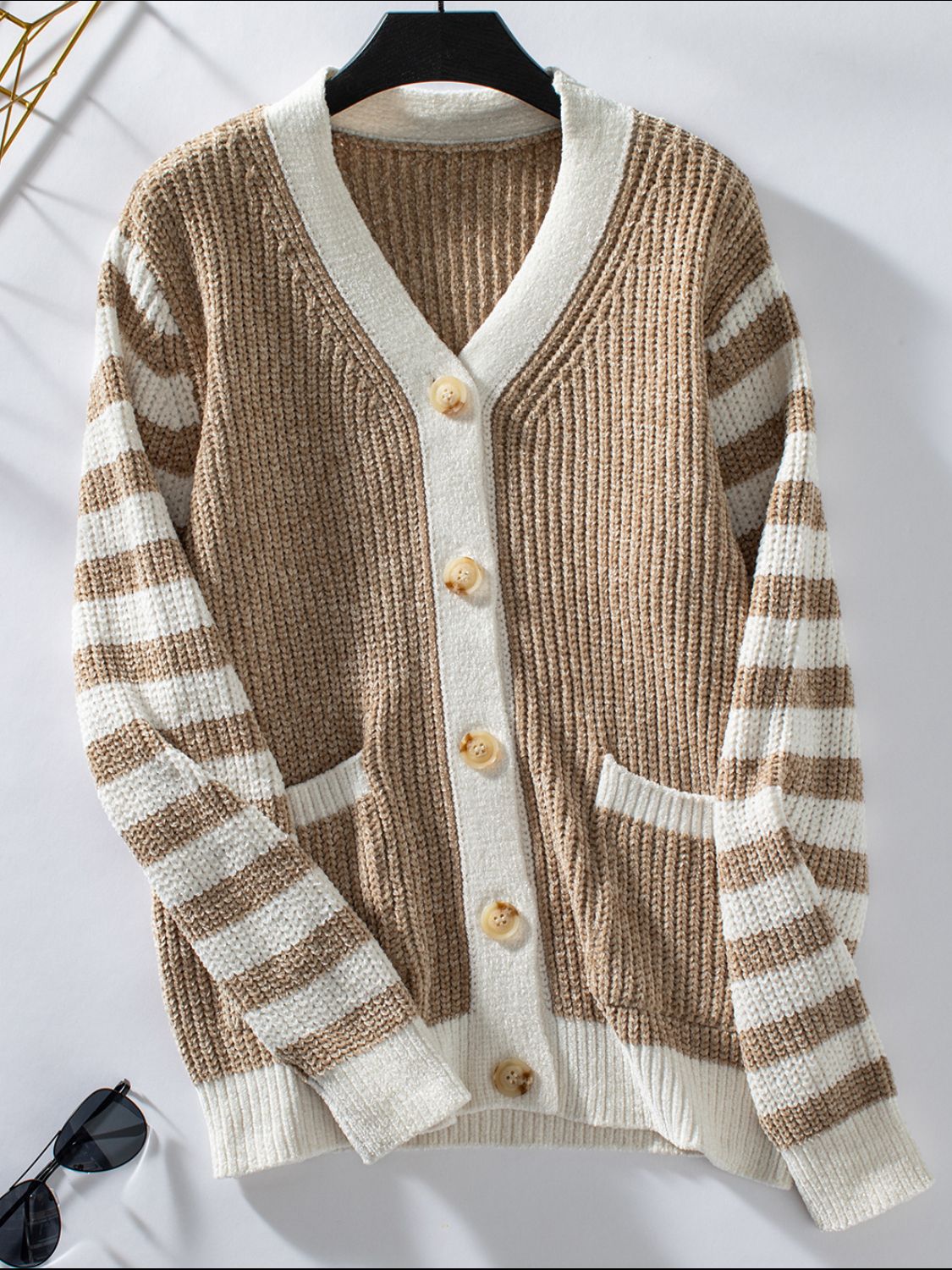 Striped Button Up Long Sleeve Cardigan aea2e111-4a50-4321-8cef-46c93c1393c7-Max Glownestbest