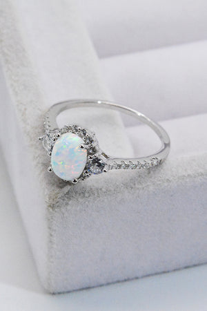 925 Sterling Silver Platinum-Plated Opal Ring af4c4f13f520454fa45926dfa9b7bc73-Max Trendsi