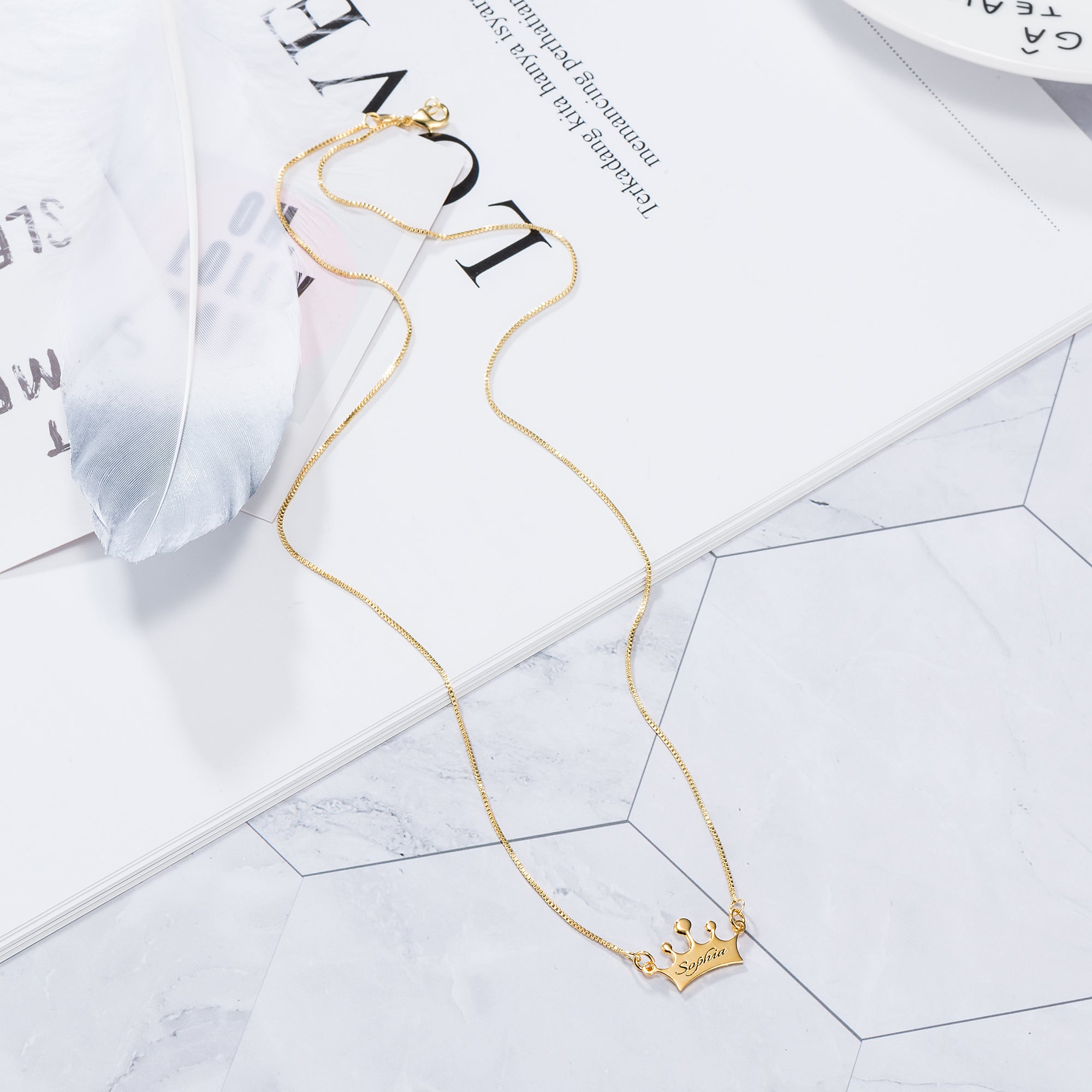 Noble Crown Lettering Custom Name Necklace afa5416a-079c-4be8-863a-385a31b84872 Artshiney