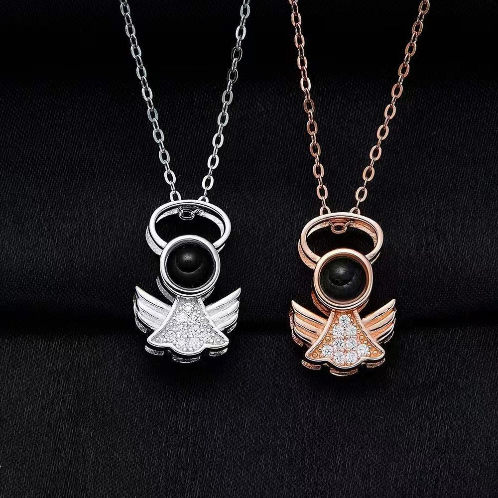 Noble and exquisite angel diamond projection necklace b017c396-a5e2-4df0-bb47-c2d7224efcac Artshiney