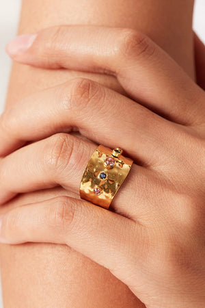 18K Gold-Plated Zircon Ring Gold One Size b04d9ff5853a49ee953a845b764d52e4-Max Trendsi