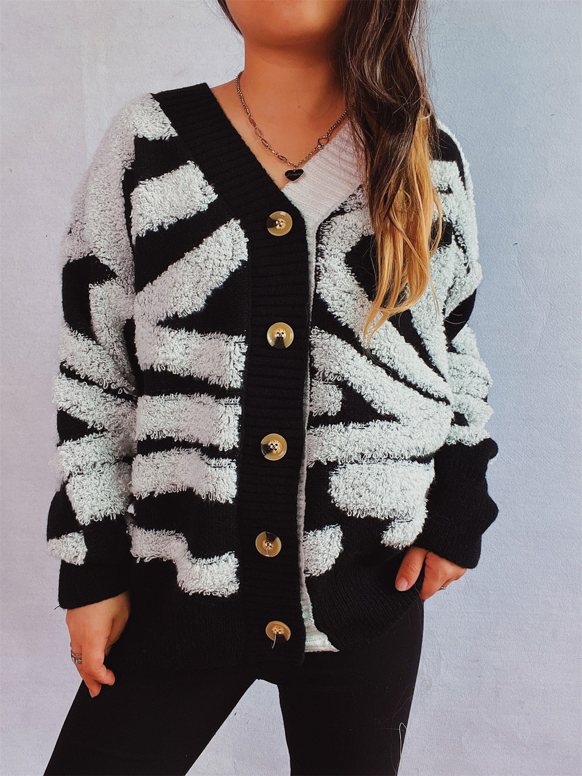 Contrast Button Up Long Sleeve Cardigan White One Size b0544097-da7d-436b-934a-4c07397f4a1e-Max Glownestbest
