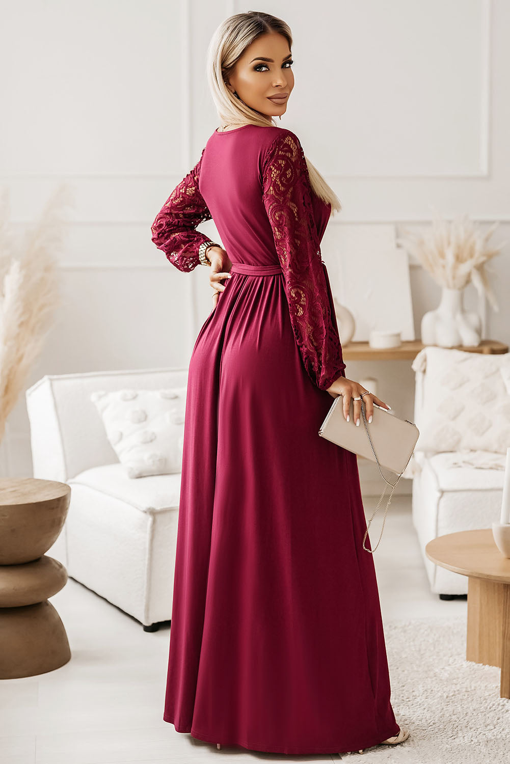 Lace Detail Surplice Tie-Waist Maxi Dress b05ddedacff64e68b758c85d51a992a2-Max Glownestbest