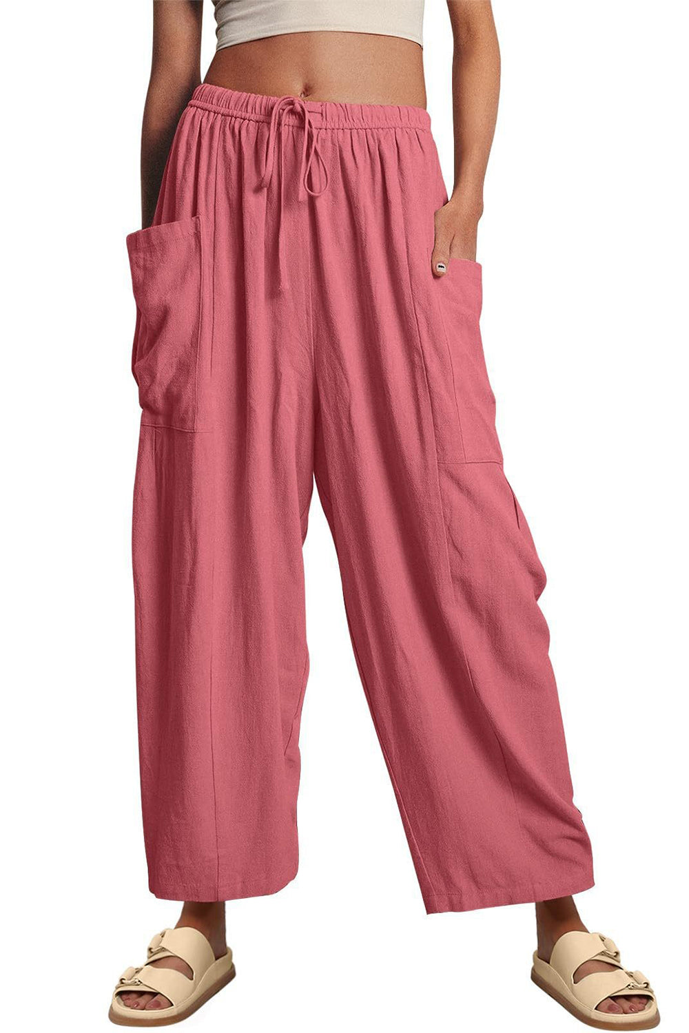 Full Size Pocketed Drawstring Wide Leg Pants b061f366-ae90-458e-b23f-1d948dee8da5-Max Trendsi