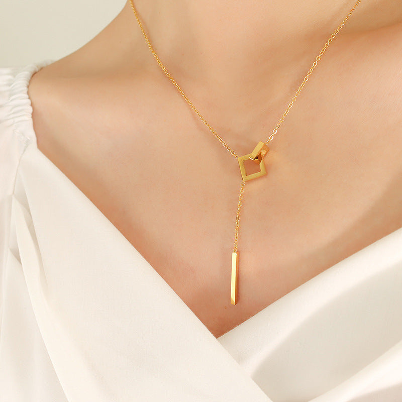 Fashion Simple Geometric Square Long Tassel Necklace b0628783-7ce5-4973-afd2-5fe2aa71e79a Artshiney