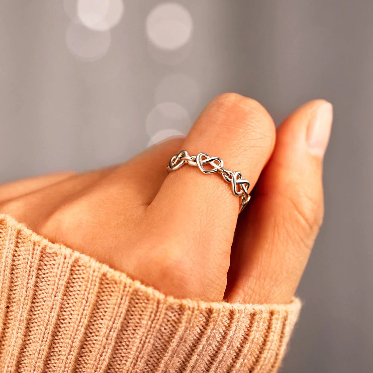 Knotted Hearts 925 Sterling Silver Open Ring b0b82aee-3291-421c-b1f0-ec60c44216c9-Max Trendsi